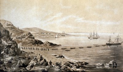 Installation des ersten transatlantischen Telegraphenkabels zwischen Irland und Kanada (1857) Gravur von Albert Kruger ca. 1870 von Albert Kruger