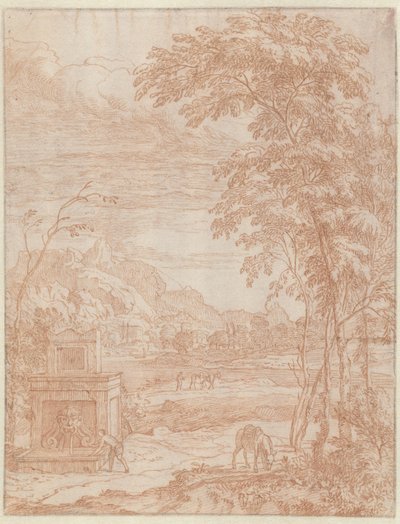 Italienische Landschaft mit einem Brunnen von Albert Meyering