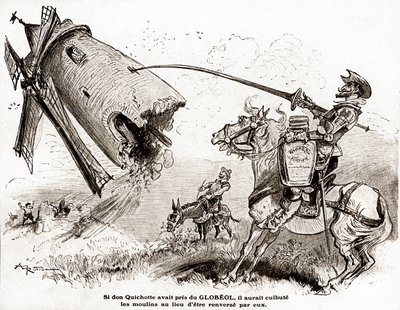 Don Quijote für eine Werbung für das stärkende Globeol, um 1916 (Illustration) von Albert Robida
