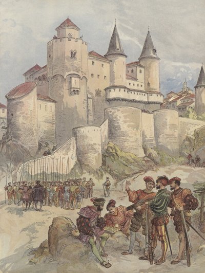 Gefangener, Franz I. ist in einem Turm der Alcázar in Madrid eingesperrt von Albert Robida