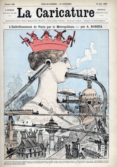 Die Verschönerung von Paris durch die Metro, Illustration der Antizipation von Albert Robida (1848-1926), in „La Caricature“ vom 19.06.1886 von Albert Robida