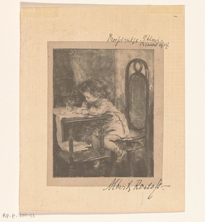 Mädchen, das am Tisch zeichnet von Albert Roelofs (signed by artist)