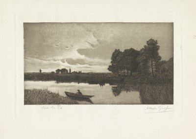 Landschaft mit Fischer in einem Boot auf dem Fluss Sur le Po von Alberto Grosso