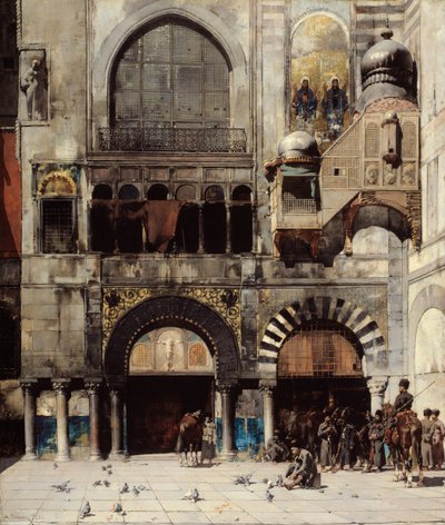 Tscherkessische Kavallerie wartet auf ihren Kommandanten vor einem byzantinischen Monument von Alberto Pasini