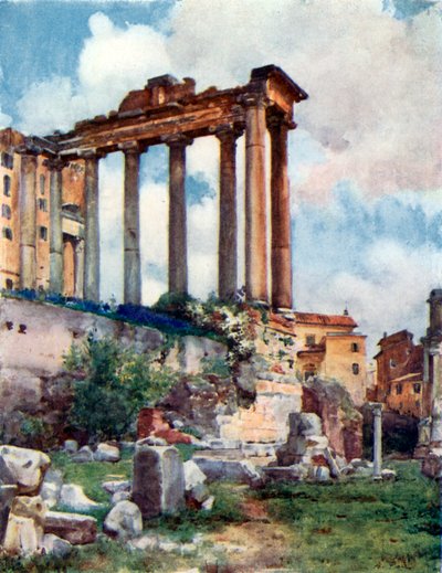 Tempel des Saturn von der Basilica Julia im Forum von Alberto Pisa