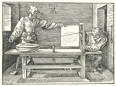 Die Verwendung von Schnüren zur Konstruktion eines perspektivischen Bildes einer Laute von Albrecht (after) Durer or Duerer