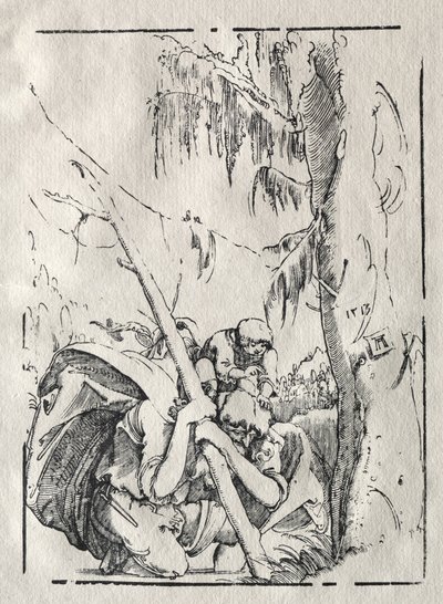 St. Christophorus überquert das Wasser mit Christus auf seinen Schultern von Albrecht Altdorfer