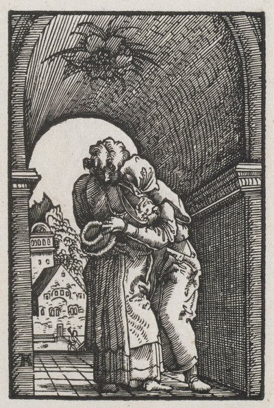 Der Fall und die Erlösung des Menschen: Die Umarmung von Joachim und Anna am Goldenen Tor von Albrecht Altdorfer