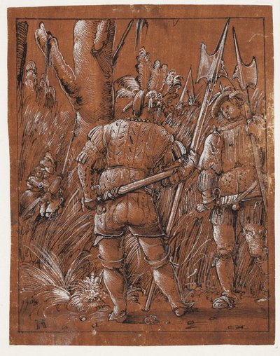 Zwei Landsknechte beobachten ein Liebespaar von Albrecht Altdorfer