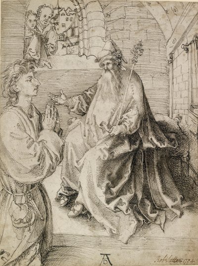 Ein Jugendlicher kniet vor einem Potentaten von Albrecht Dürer
