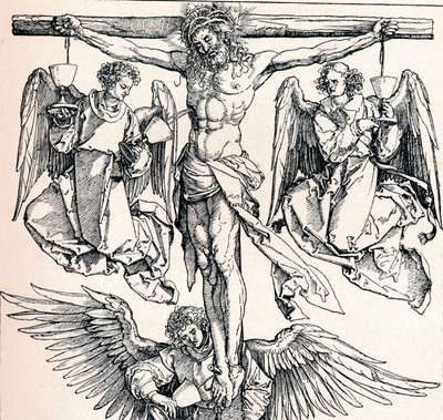 Christus am Kreuz mit drei Engeln von Albrecht Dürer