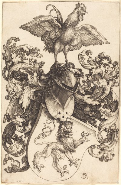 Wappen mit einem Löwen und einem Hahn von Albrecht Dürer