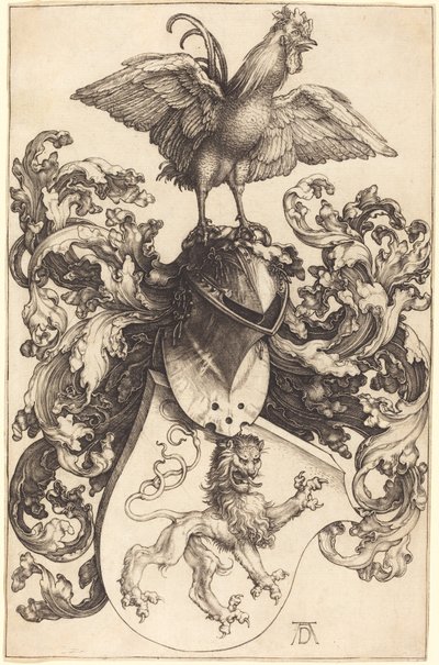 Wappen mit einem Löwen und einem Hahn von Albrecht Dürer