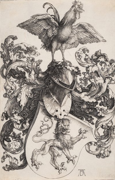 Wappen mit einem Löwen und einem Hahn von Albrecht Dürer