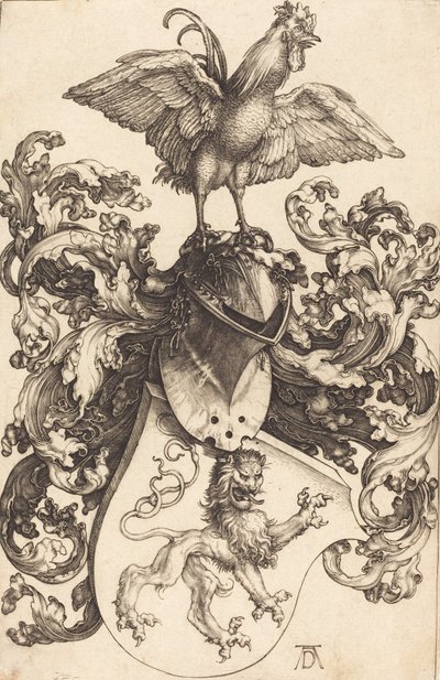 Wappen mit einem Löwen und einem Hahn von Albrecht Dürer