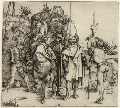 Fünf Landsknechte und ein orientalischer Mann zu Pferd von Albrecht Dürer