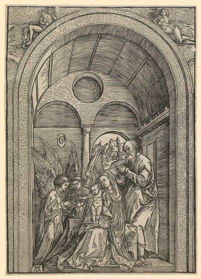Heilige Familie mit zwei Engeln im Gewölbe von Albrecht Dürer