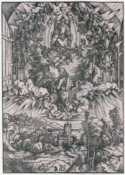 Johannes vor Gottvater und den Ältesten, II. Figur, Blatt 4 der Folge "Die Apokalypse" von Albrecht Dürer