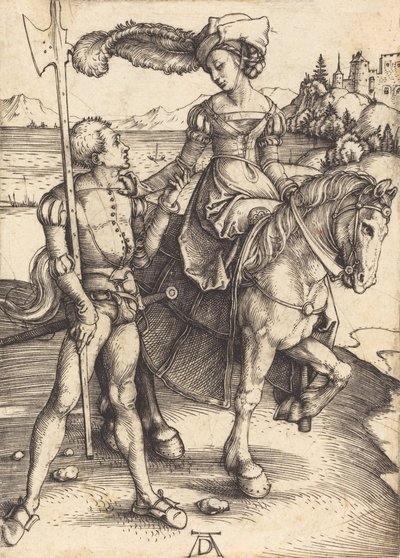 Dame zu Pferd und der Landsknecht, ca. 1497 von Albrecht Dürer