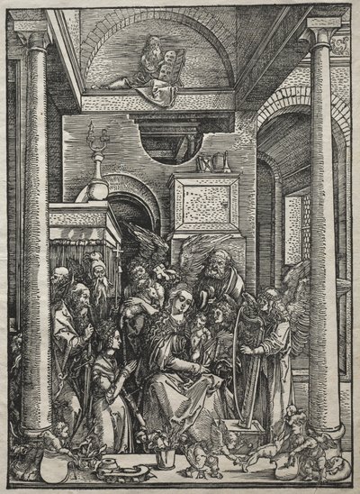 Leben der Jungfrau: Anbetung der Jungfrau und des Kindes durch Heilige und Engel von Albrecht Dürer