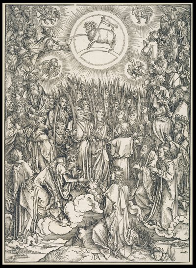 Lobgesang der Auserwählten / Anbetung des Lammes, aus der Folge der Apokalypse, Urausgabe Latein 1498 von Albrecht Dürer