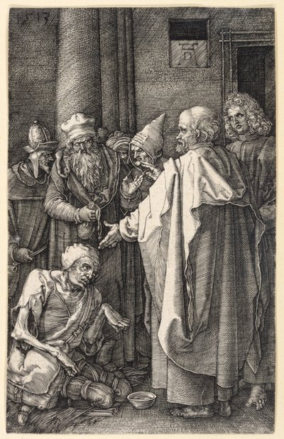 Petrus und Johannes heilen einen lahmen Bettler im Tempel (Kupferstich-Passion) von Albrecht Dürer