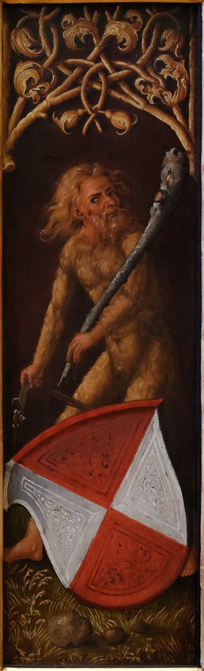 Bildnis des Oswolt Krel: „Wilde Männer“ mit Wappenschilden der Agathe von Esendorf von Albrecht Dürer