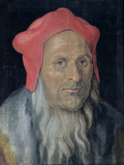 Porträt eines bärtigen Mannes mit rotem Hut von Albrecht Dürer
