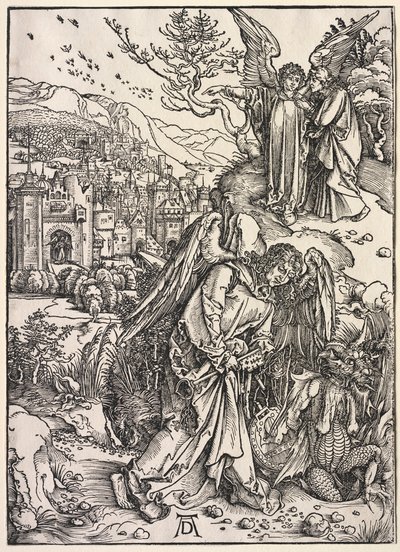 Offenbarung des Johannes: Engel mit dem Schlüssel des Abgrunds, 1511 von Albrecht Dürer