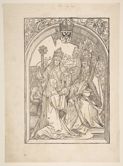 Rosvitha überreicht die Komödien dem Kaiser Otto I. Illustration aus der Opera Hrosvi... n.d. von Albrecht Dürer