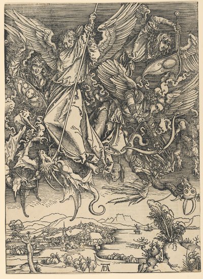 Der heilige Michael kämpft gegen den Drachen, aus der Serie Die Apokalypse von Albrecht Dürer
