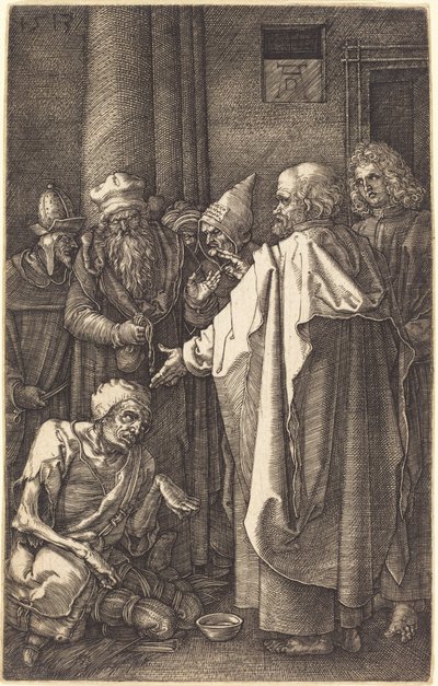 Heiliger Petrus und Heiliger Johannes heilen einen Krüppel am Tor des Tempels von Albrecht Dürer