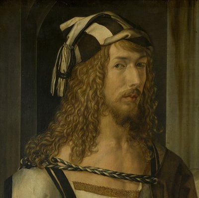 Selbstporträt (Madrid), Detail Kopf von Albrecht Dürer