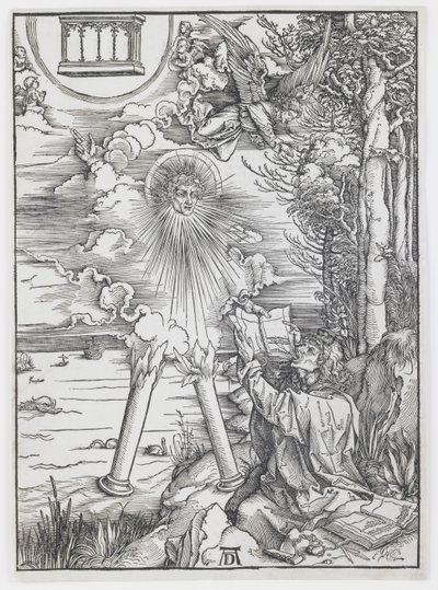 St. Johannes, der das Buch verschlingt, aus „Die Apokalypse“ von Albrecht Dürer