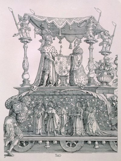 Die burgundische Hochzeit oder der Triumphzug von Kaiser Maximilian I. von Deutschland (1459-1519), der den Hochzeitswagen von Maximilian und Maria von Burgund (1458-82) zeigt, veröffentlicht 1526 (Detail) von Albrecht Dürer