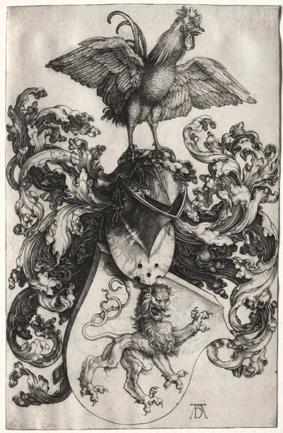 Das Wappen mit einem Löwen und einem Hahn von Albrecht Dürer