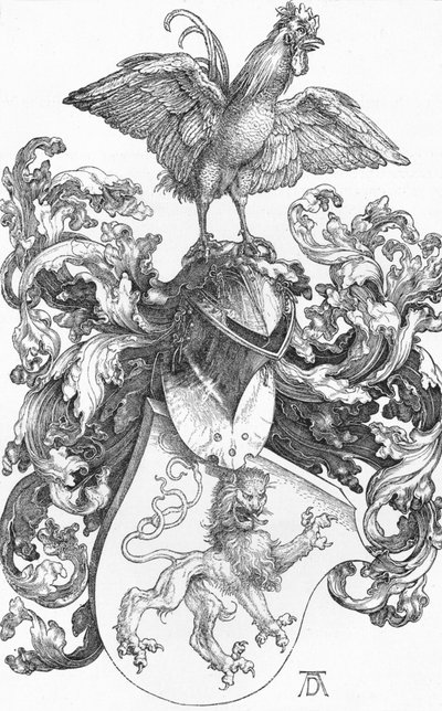 Das Wappen mit einem Löwen und einem Hahn, ca. 1502-1503, 1906 von Albrecht Dürer