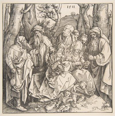 Die Heilige Familie mit Heiligen und zwei musizierenden Engeln, 1511 von Albrecht Dürer