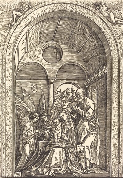 Die Heilige Familie mit zwei Engeln in einer gewölbten Halle, ca. 1504 von Albrecht Dürer
