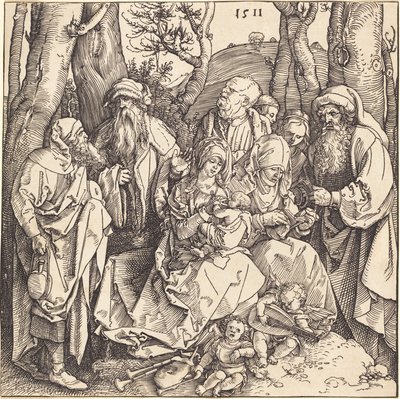 Die Heilige Familie mit zwei musizierenden Engeln von Albrecht Dürer