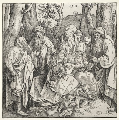 Die Heilige Familie mit zwei musizierenden Engeln von Albrecht Dürer