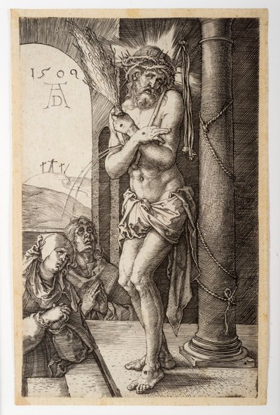 Der Schmerzensmann an der Säule mit der Jungfrau und dem heiligen Johannes, aus der Gravierten Passion von Albrecht Dürer