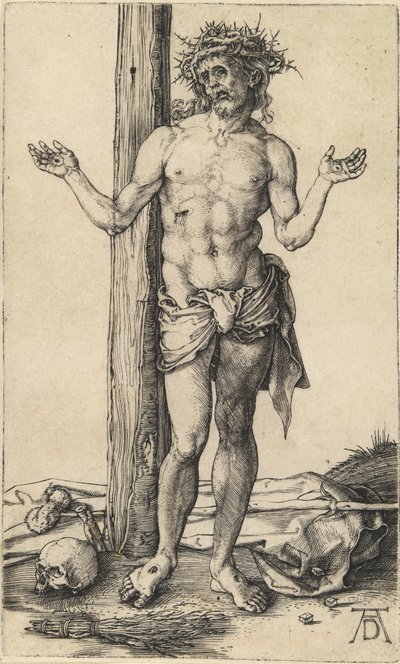 Der Mann der Schmerzen mit ausgestreckten Armen von Albrecht Dürer