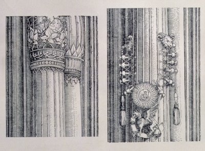 Der Triumphbogen von Kaiser Maximilian I. von Deutschland (1459-1519): zwei Details der zentralen Tore der Ehre und Macht, datiert 1515, veröffentlicht 1517-18 von Albrecht Dürer