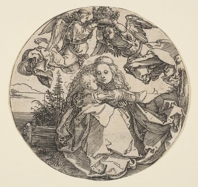 Die Jungfrau und das Kind, gekrönt von zwei Engeln über einer Landschaft, ca. 1504 von Albrecht Dürer