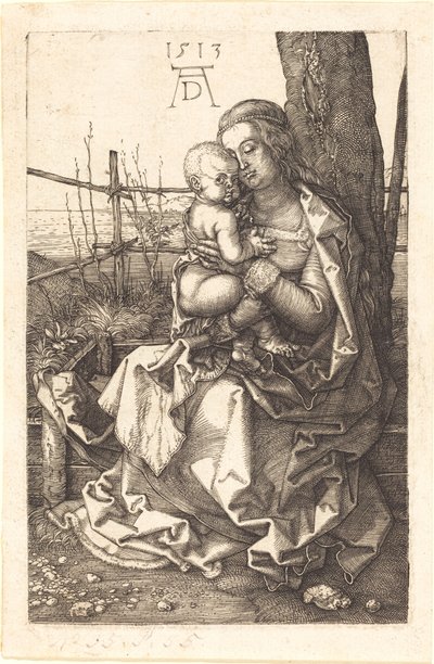 Die Jungfrau und das Kind, die an einem Baum sitzen von Albrecht Dürer