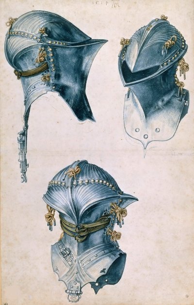Drei Ansichten eines Turnierhelms, ca. 1500 von Albrecht Dürer