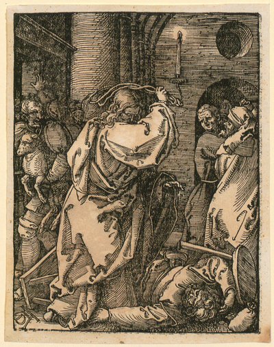Vertreibung der Händler, Blatt 7 der Folge "Kleine Holzschnitt-Passion" von Albrecht Dürer