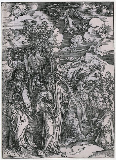 Vier Engel, die die Winde aufhalten / Die Versiegelung der Auserwählten, V. Figur, Blatt 7 der Folge "Die Apokalypse" von Albrecht Dürer