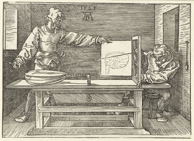 Künstler zeichnet eine Laute von Albrecht Dürer or Duerer